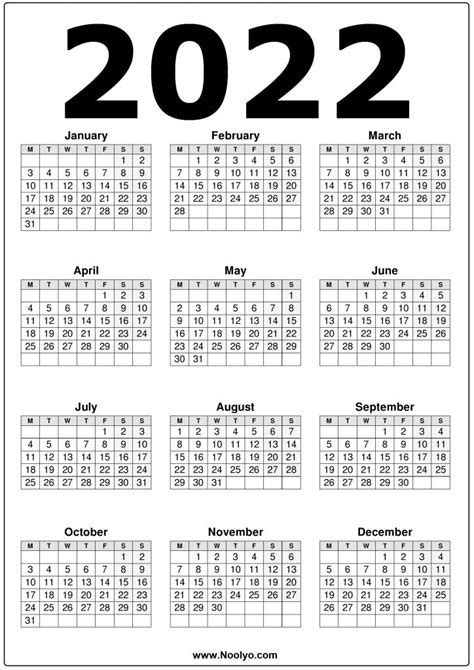 2022 Calendar Printable One Page Download 2022 Printable Calendars