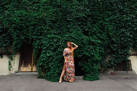 Wallpaper Dana Bounty Redhead Portrait Dress Bare Shoulders Women Outdoors High Heels