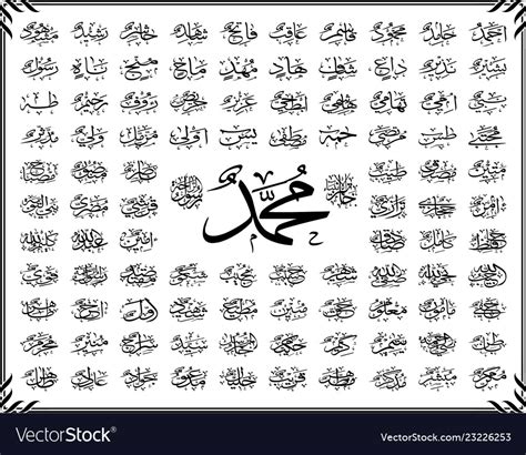 99 Names Holy Prophet Muhammad Saw Royalty Free Vector Image
