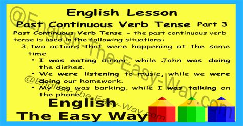Past Continuous Verb Tense English Grammar English The Easy Way