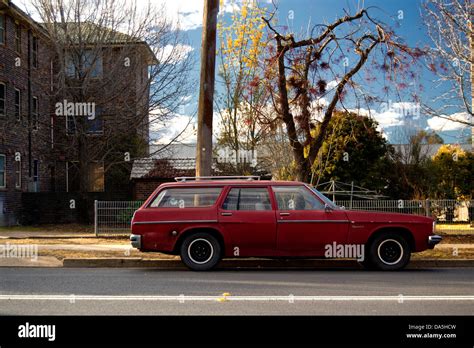 An Old Red Station Wagon Parking Stock Photo Alamy