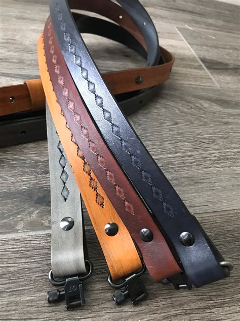 Tooled Adjustable Leather Rifle Sling 1 Or 125 Inch Several Colors