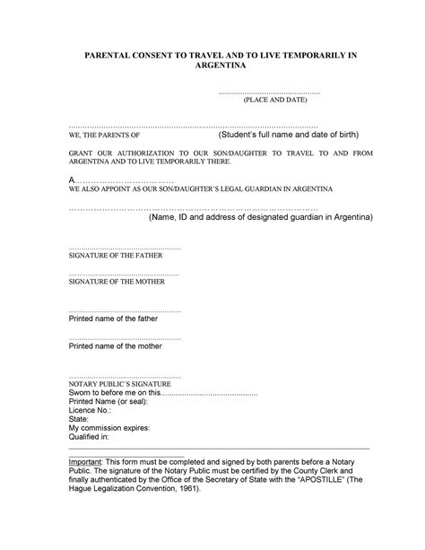 Parental Consent Form For Work