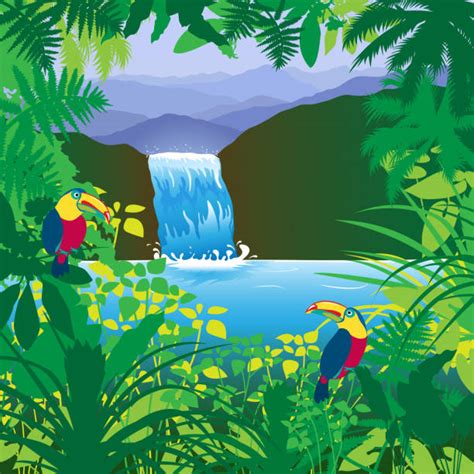 410 Tropical Waterfalls Cartoon Illustrations Royalty Free Vector