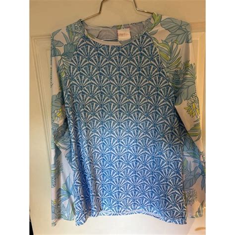 Stella Parker Tops Stella Parker Top Sz L Sun Shirt Mixed Tropical Print Long Sleeves