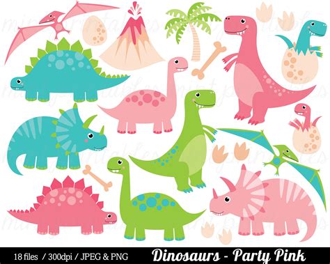 Dinosaur Clipart Pink Blue Dinosaurs Clip Art T Rex Etsy UK