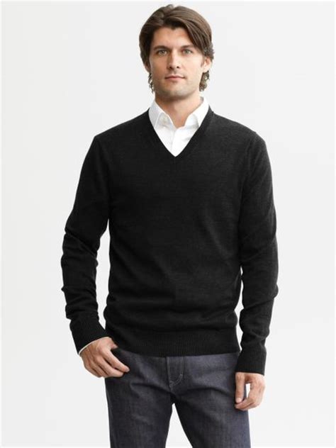 Banana Republic Extra Fine Merino Wool V Neck Sweater In Black For Men