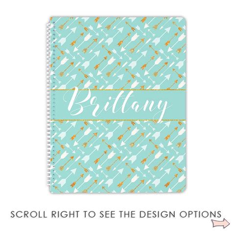 Personalized Notebook In Boho Chic Feather Arrows Glossy Spiral