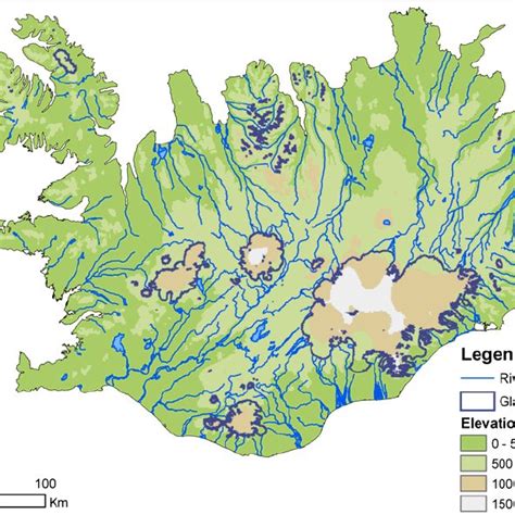 A Topographic Map Of Iceland With The Main River Systems And Glaciated