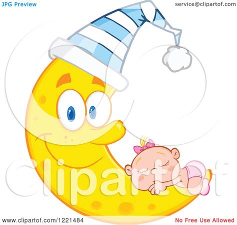 Clipart Of A Caucasian Baby Girl Sleeping On A Happy Crescent Moon