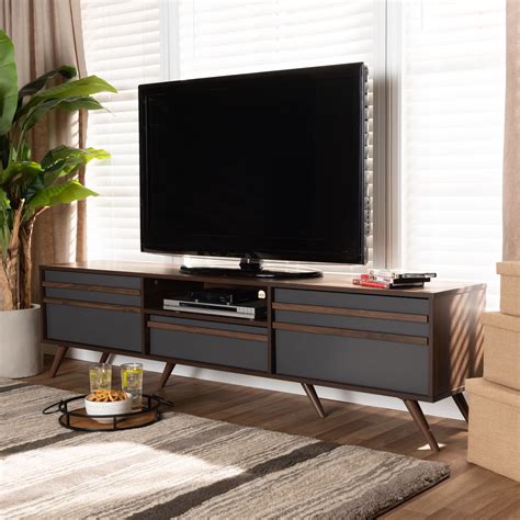 Baxton Studio Naoki Modern And Contemporary Two Tone Grey And Walnut Finished Wood Tv Stand With