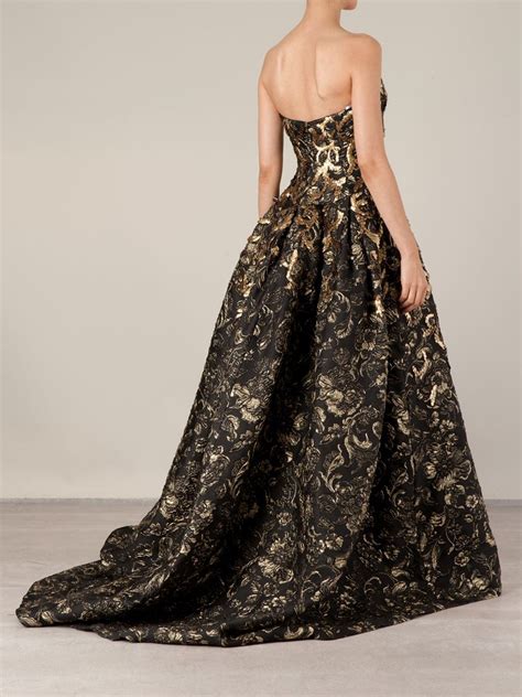 Oscar De La Renta Floral Brocade Evening Gown In Black Lyst