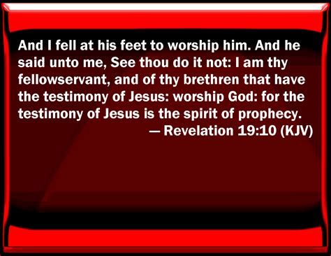 Revelation 19:10 And I fell at his feet to worship him. And he said to