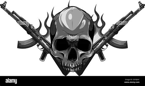 Skull With Machine Guns Ak 47 Stock Photo Alamy
