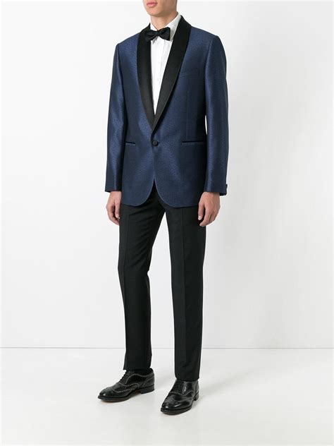 Versace Silk Geometric Jacquard Tuxedo Jacket In Blue For Men Lyst
