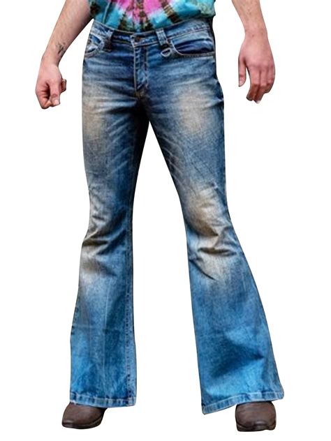 Frontwalk Men Vintage 60s 70s Bell Bottom Stretch Fit Classic Denim