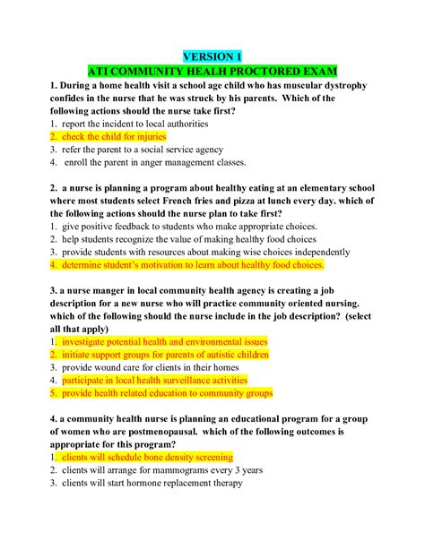 ATI COMMUNITY HEALTH PROCTORED EXAM 2019 10 VERSIONS (LATEST, VERIFIED