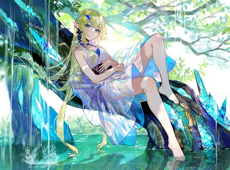 X Px K Free Download Anime Girl Barefoot Blonde Blue Eyes Elf Feet Legs Long
