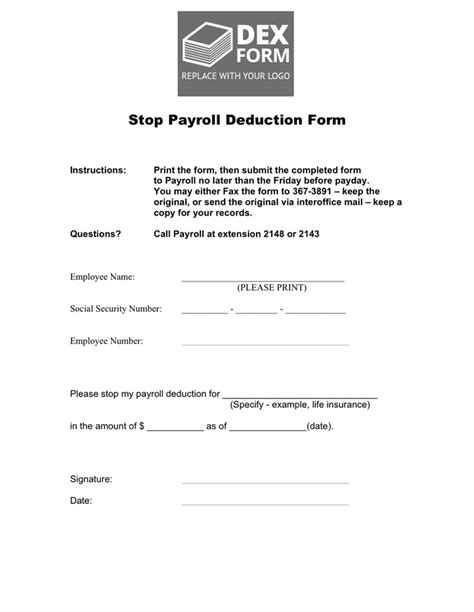 Payroll Deduction Form Template