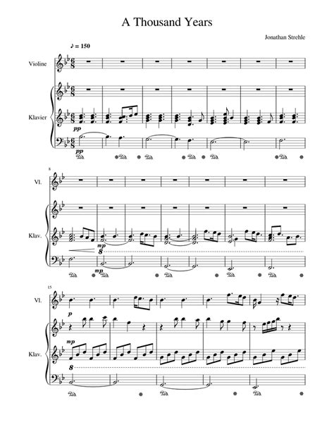 A Thousand Years Piano Violin Duett Sheet Music For Violin Piano