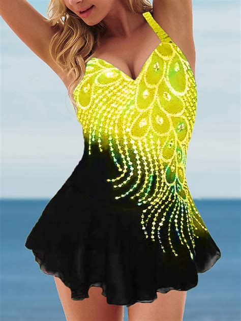 Womens Swimwear Tankini Swim Dress 2 Piece Plus Size Swimsuit Slim