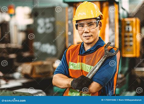 Portrait Of Asian Thai Chinese Labor Happy Worker Enjoy Happy Smiling