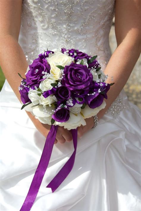 Purple And White Bridal Bouquet Bridesmaids With Deep