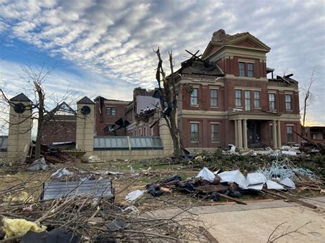 Debris Surrounds The Damaged Graves County Courthouse In Mayfield Ky