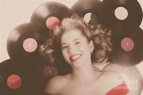 Classic Pin Up Girl On Vintage Vinyl Lp Records Photograph By Jorgo Photography Fine Art America