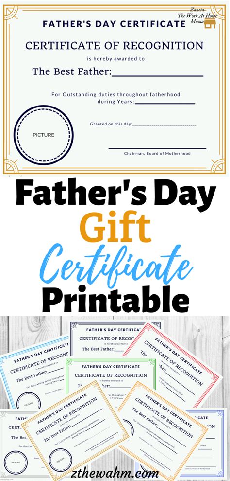 Fathers Day T Certificates Printable