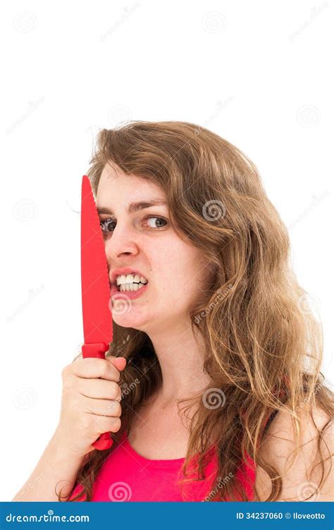Woman Is Holding A Knife Close To Her Face Stock Photo Image 34237060