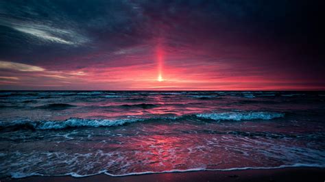 Sea Landscape Nature Beach Sunset Waves Horizon Wallpapers Hd