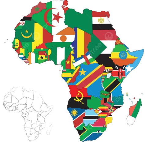 Africa Continent Flag Map Swaziland Cote D Ivoire Tunisia Vector