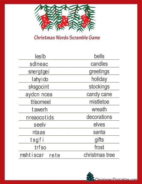 Free Printable Christmas Pictionary Words