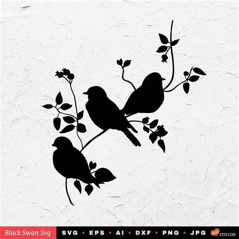 Svg 3 Birds On A Branch Silhouette Vector File For Cricut Etsy