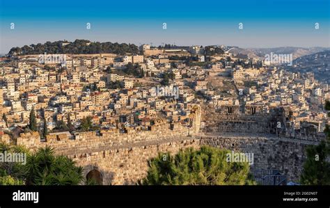 Jerusalem Old City Skyline And Ancient Fortress Jerusalem Israel