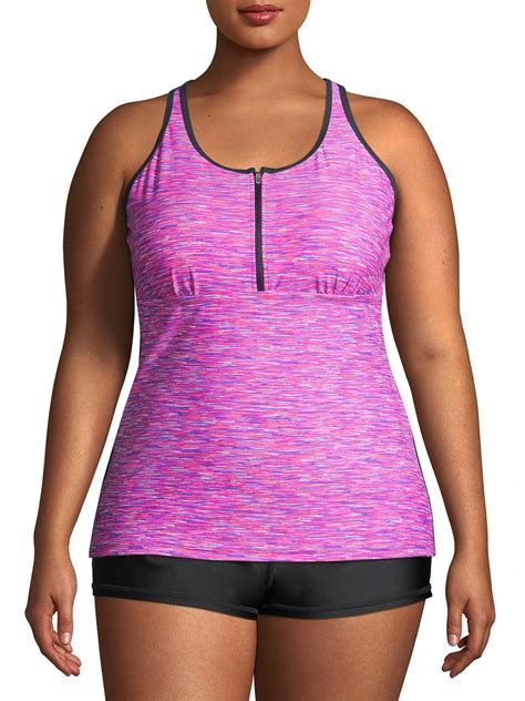 Free Tech Womens Plus Size Athletic Zip Front Racer Back Tankini