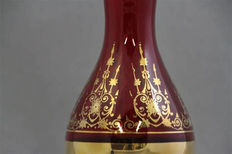 Vintage Venetian Vase Ruby Red To Clear With Gold Trim