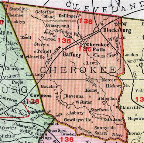 Cherokee County South Carolina 1911 Map Rand Mcnally Gaffney