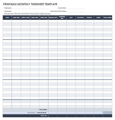 Free Monthly Timesheet And Time Card Templates Smartsheet