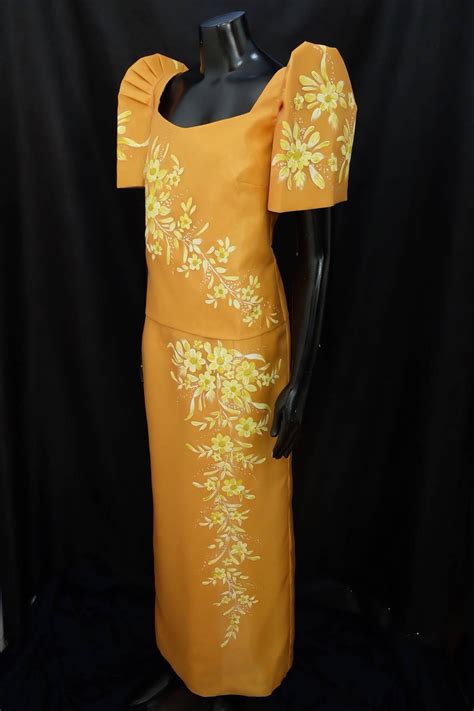 Filipiniana Dress Handpainted Mestiza Gown Philippine National Costume Gold