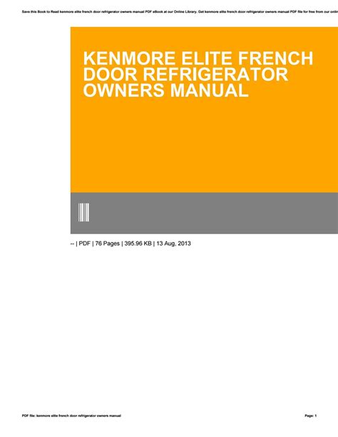 Kenmore Elite French Door Refrigerator Owners Manual By