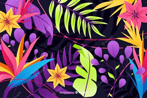Free Vector Natural Background With Colorful Exotic Flowers