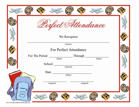 Perfect Attendance Certificate Template Varicolored Download