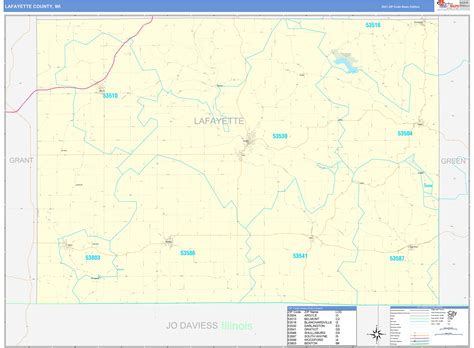 Lafayette County, WI Zip Code Wall Map Basic Style by MarketMAPS