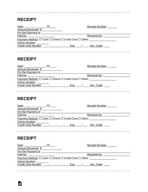 receipt templates samples  word eforms