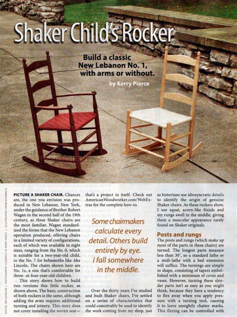 Rocking chair plans are essential to anyone who wants to build a rocking chair to relax in and take life a little slower. Childs Shaker Rocking Chair Plans • WoodArchivist