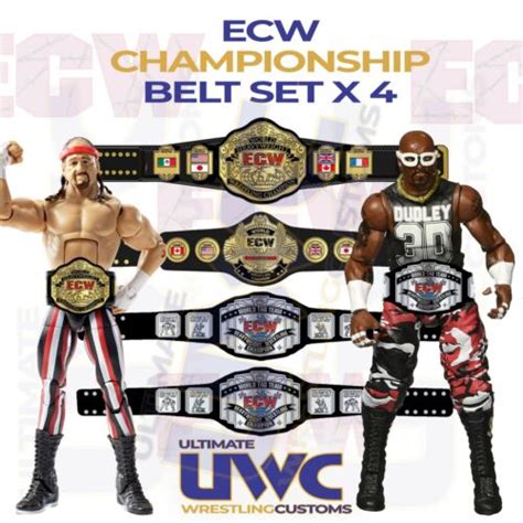 Ecw Championship Belts Custom Set X 4 For Matteljakkselite Figures