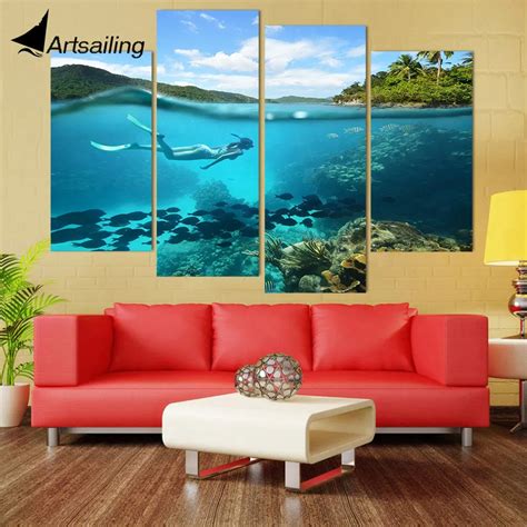 4 Piece Canvas Art Canvas Painting Tropical Diving Hd Printed Wall Art