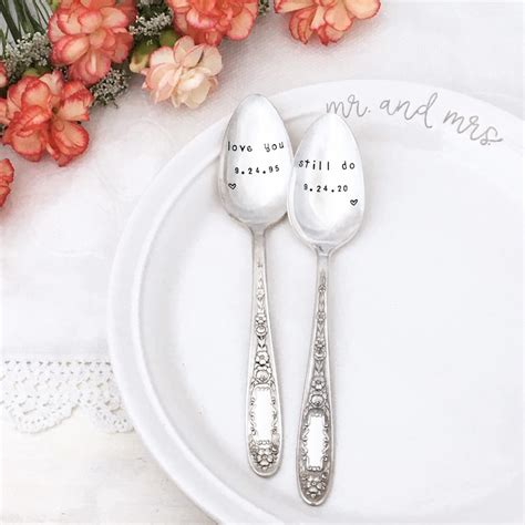 Hand Stamped Vintage Silver Wedding Anniversary Spoons Etsy